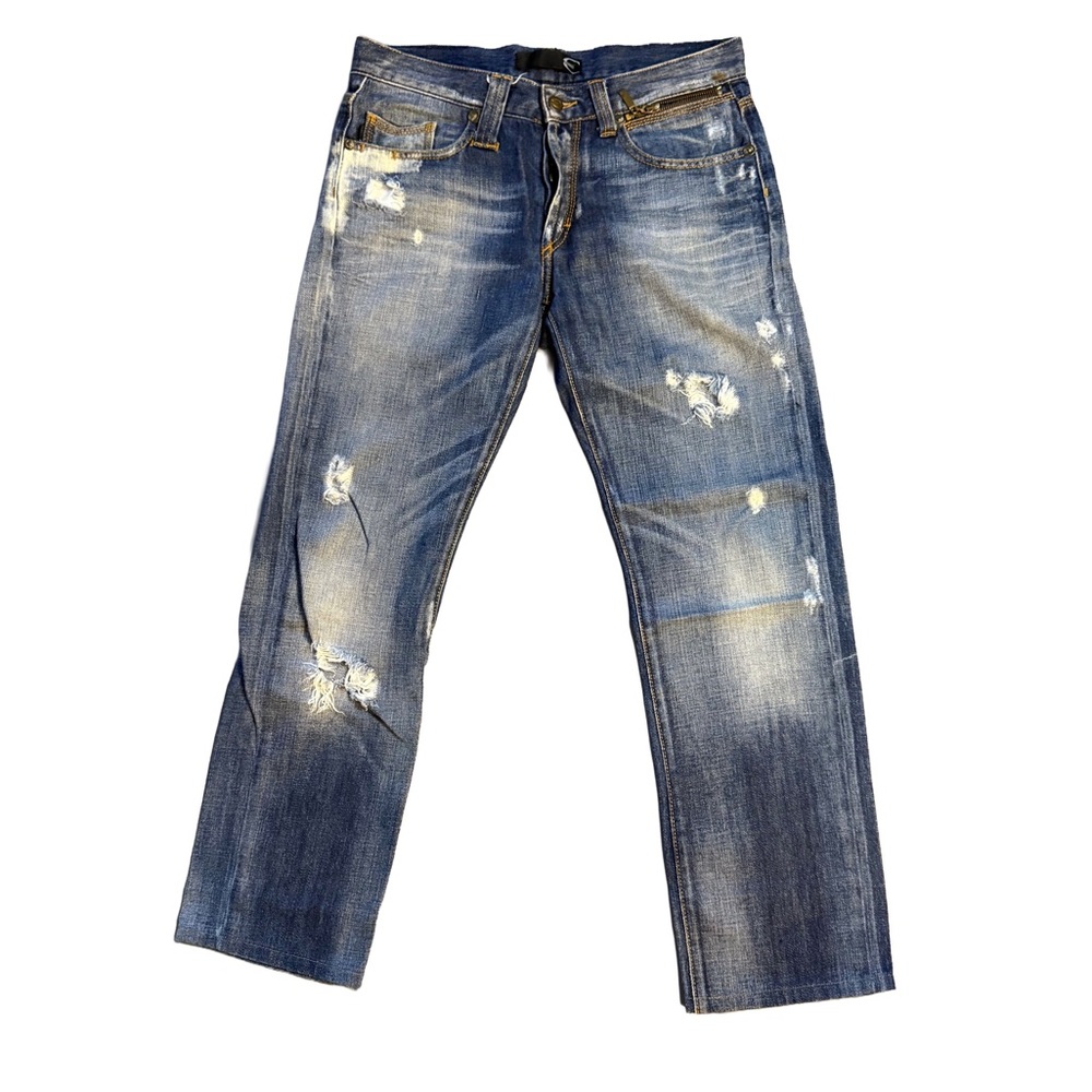 Just Cavalli Men's Relaxed Fit Distressed Blue Jeans 32x27